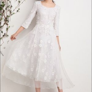 NEW White Embroidered Evening A-line Midi Dress